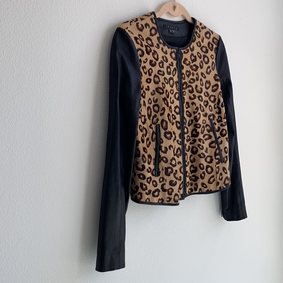 Theory Chetah Print Leather and Fur Jacket - Picture 12 of 12